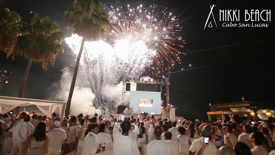 White party with fireworks at Nikki Beach Cabo San Lucas